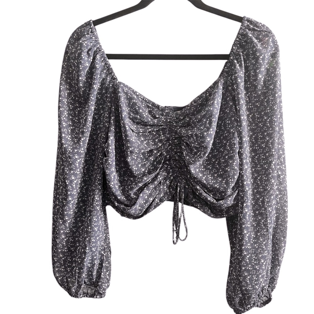 Lyn Burches boho cottage ditsy floral square neck blouse women’s size large L